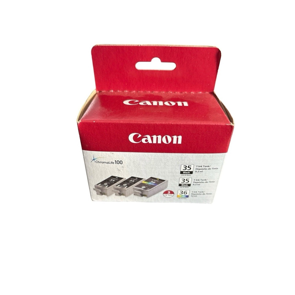 Genuine Canon (2) 35 Black & (1) 36 Color Ink Tank Set of 3 - New Sealed